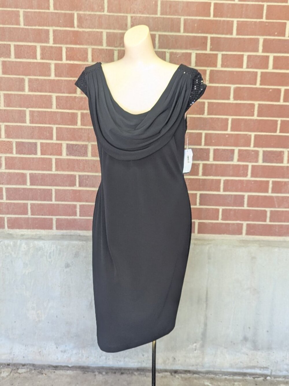 Y2K 2000s Connected Apparel Black Cocktail Dress Cowl Neck Size 10 Women's
